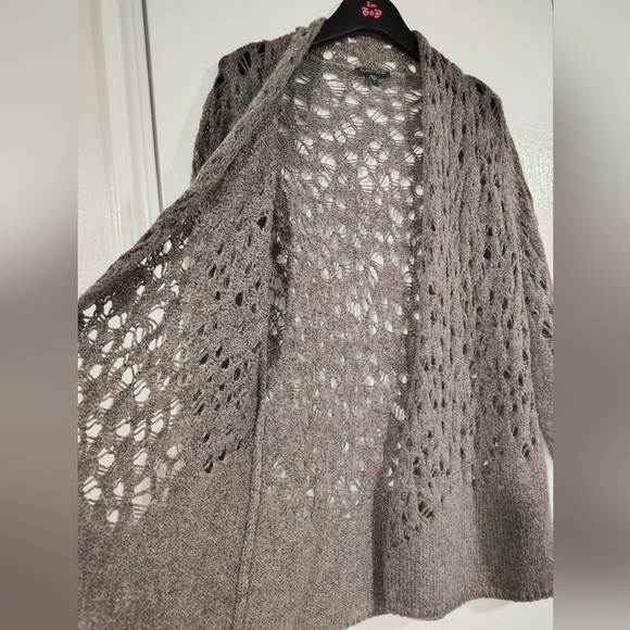 Eileen Fisher Mohair Wool Blend Open-Knit Sweater Taupe Women's Small Crochet - Picture 7 of 8